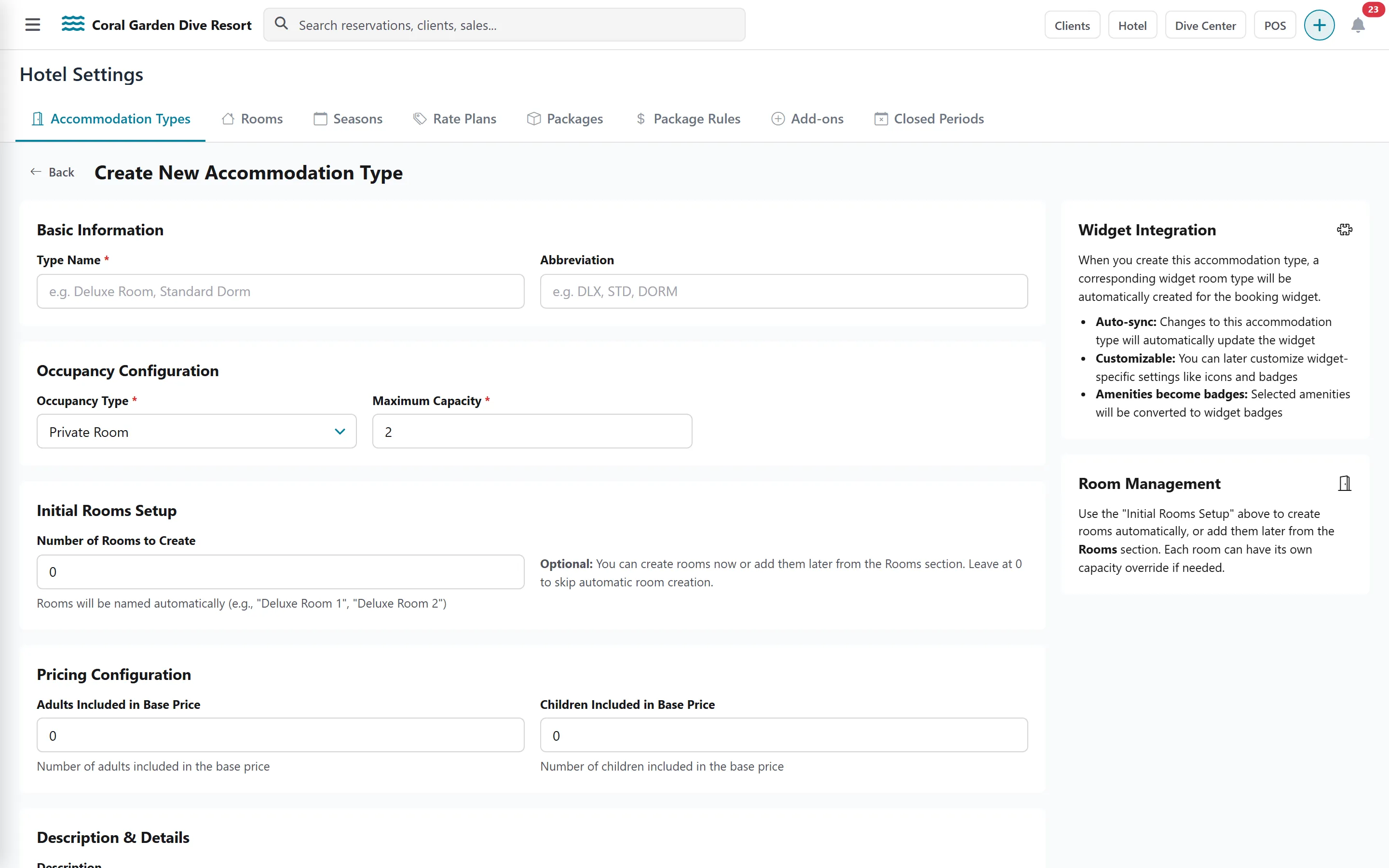 Create New Accommodation Type form