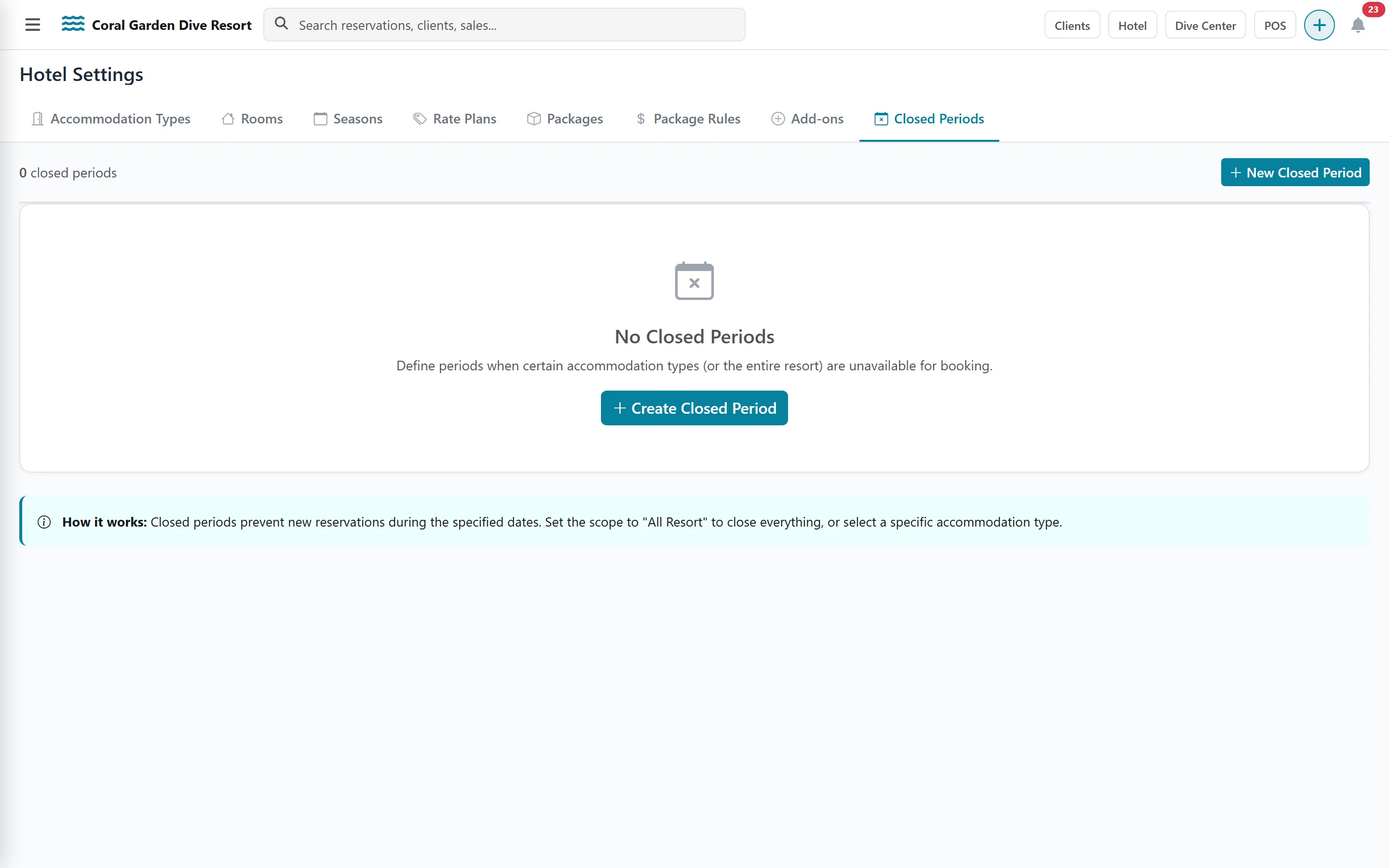 Closed Periods tab