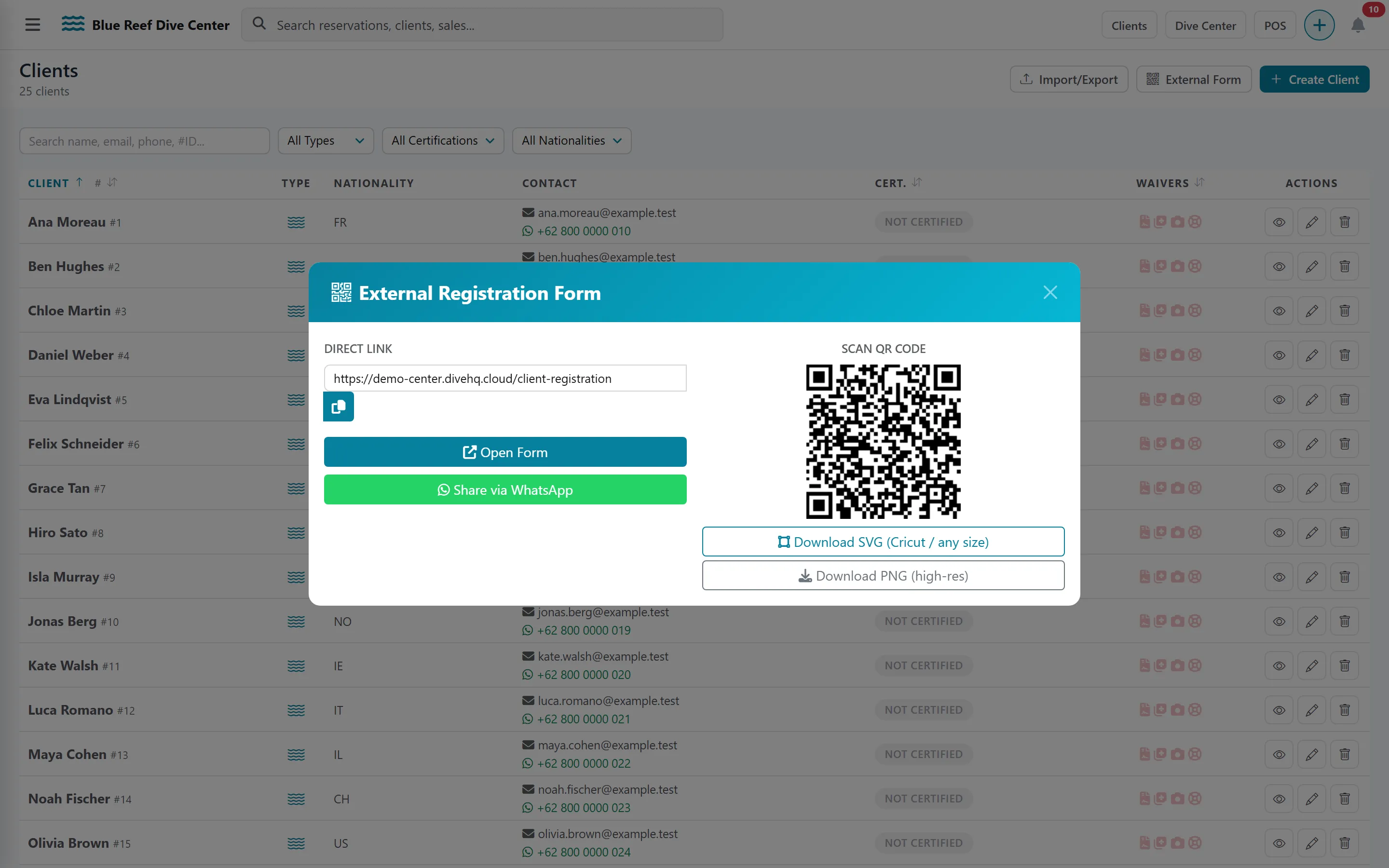 External Registration Form with its QR code