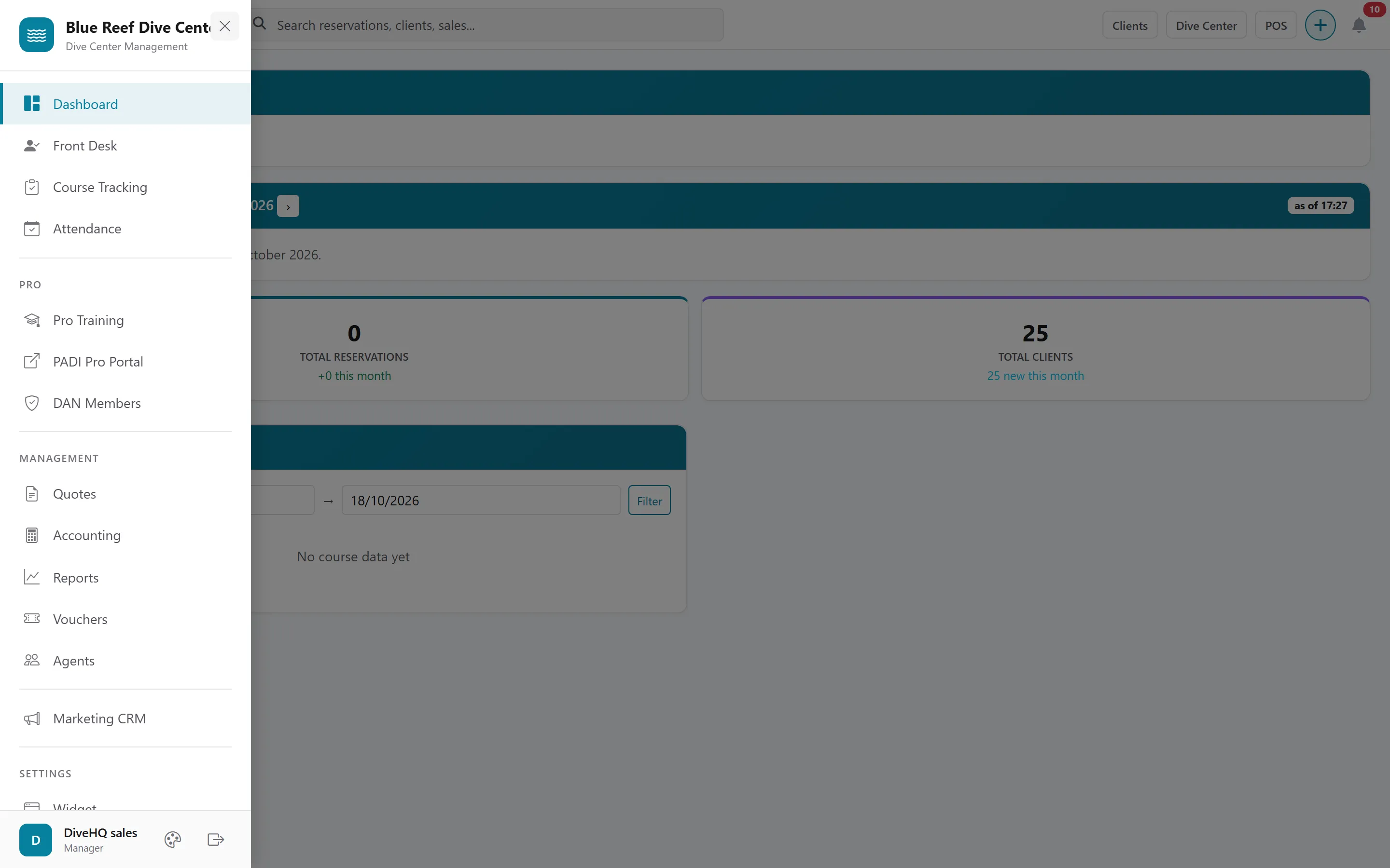 The left menu, opened with the ☰ button, with the Settings section at the bottom