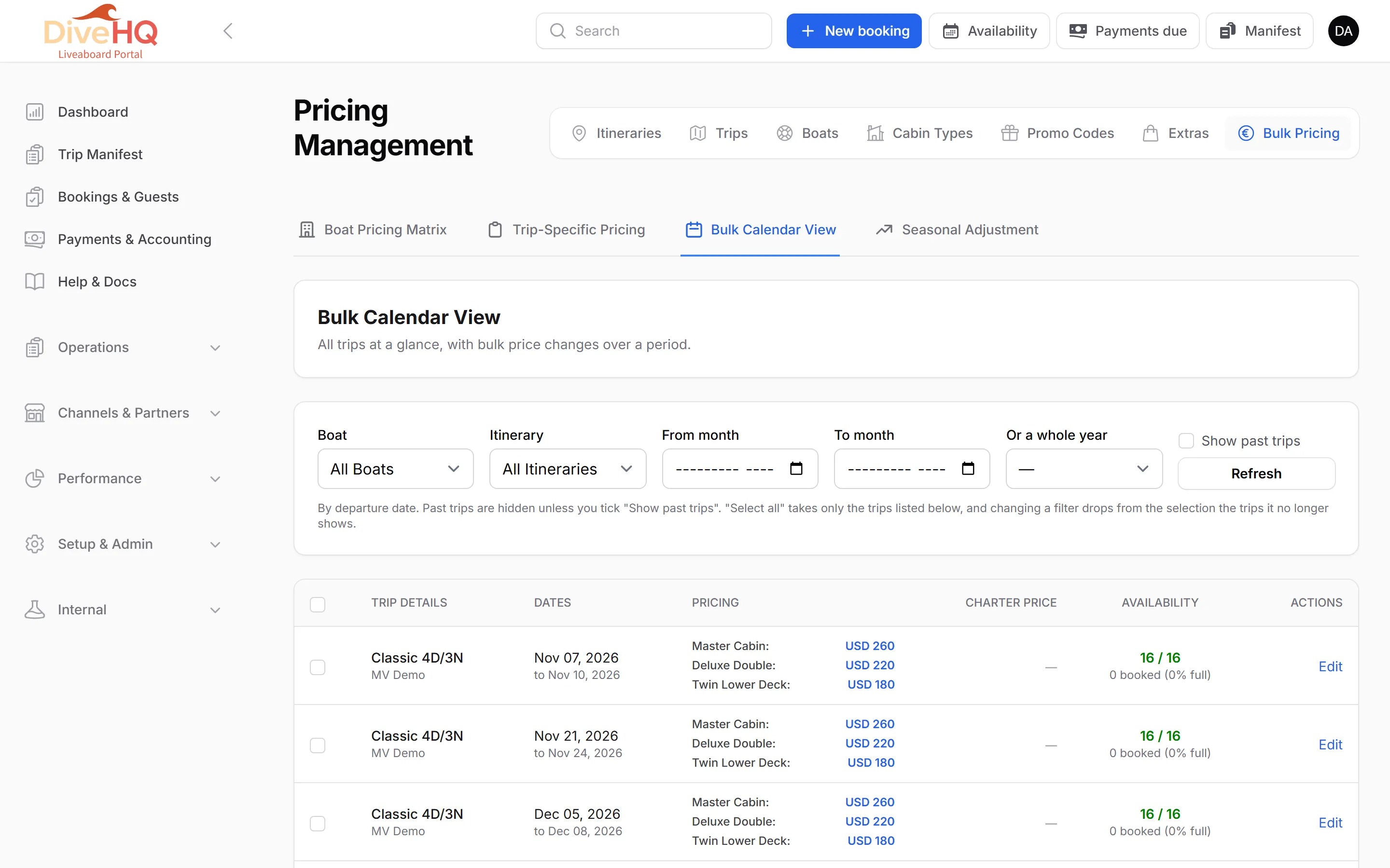 Bulk Calendar View