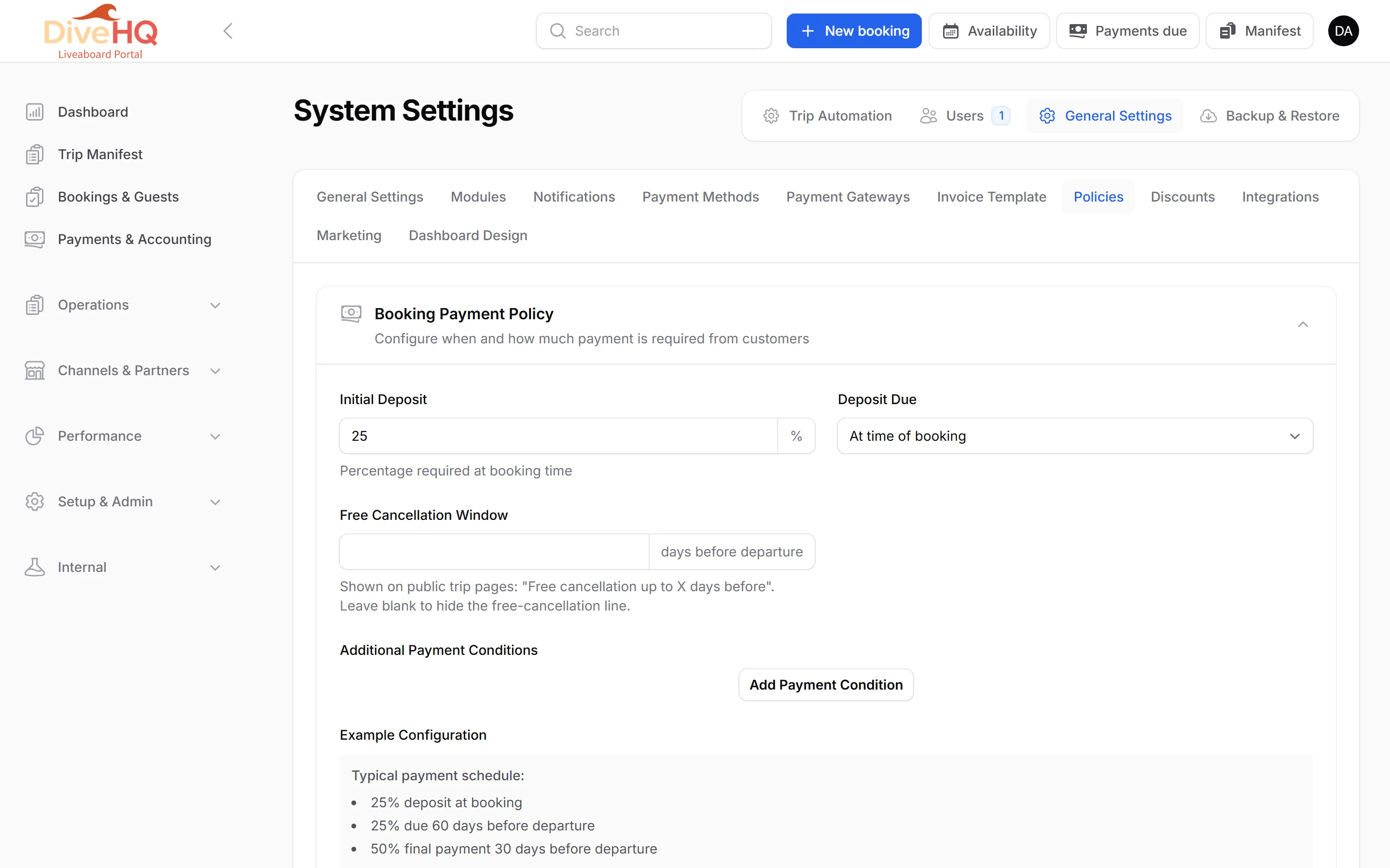 System Settings, Policies tab