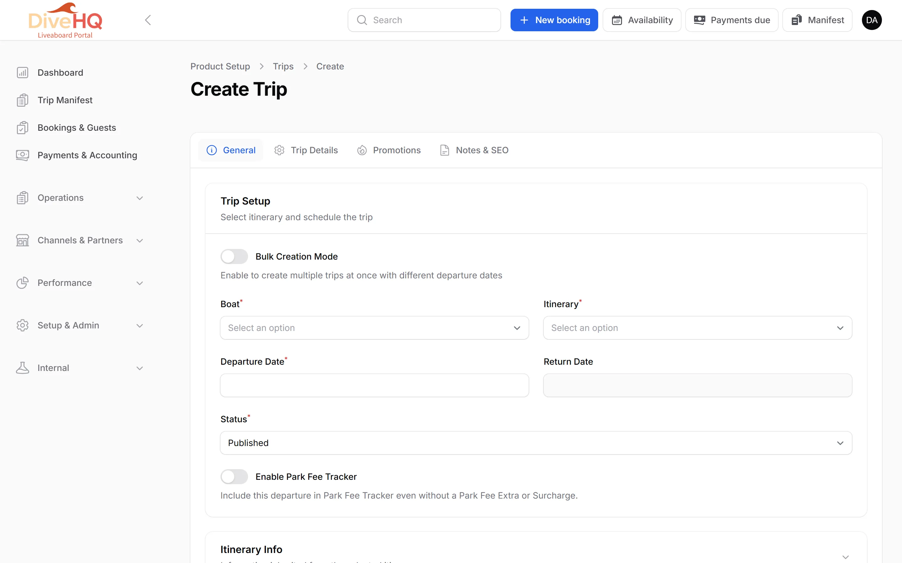 Create Trip form