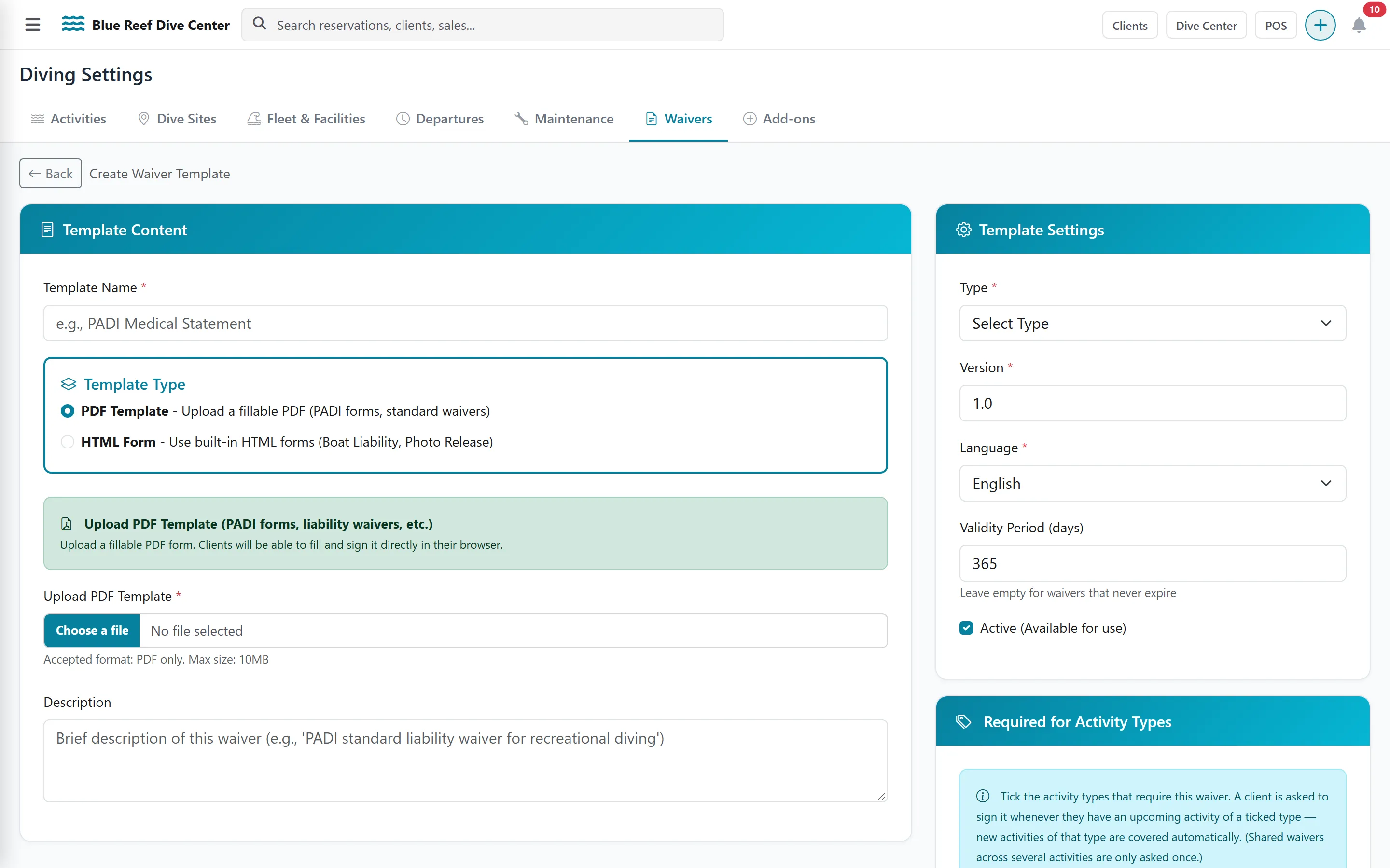 Create Waiver Template