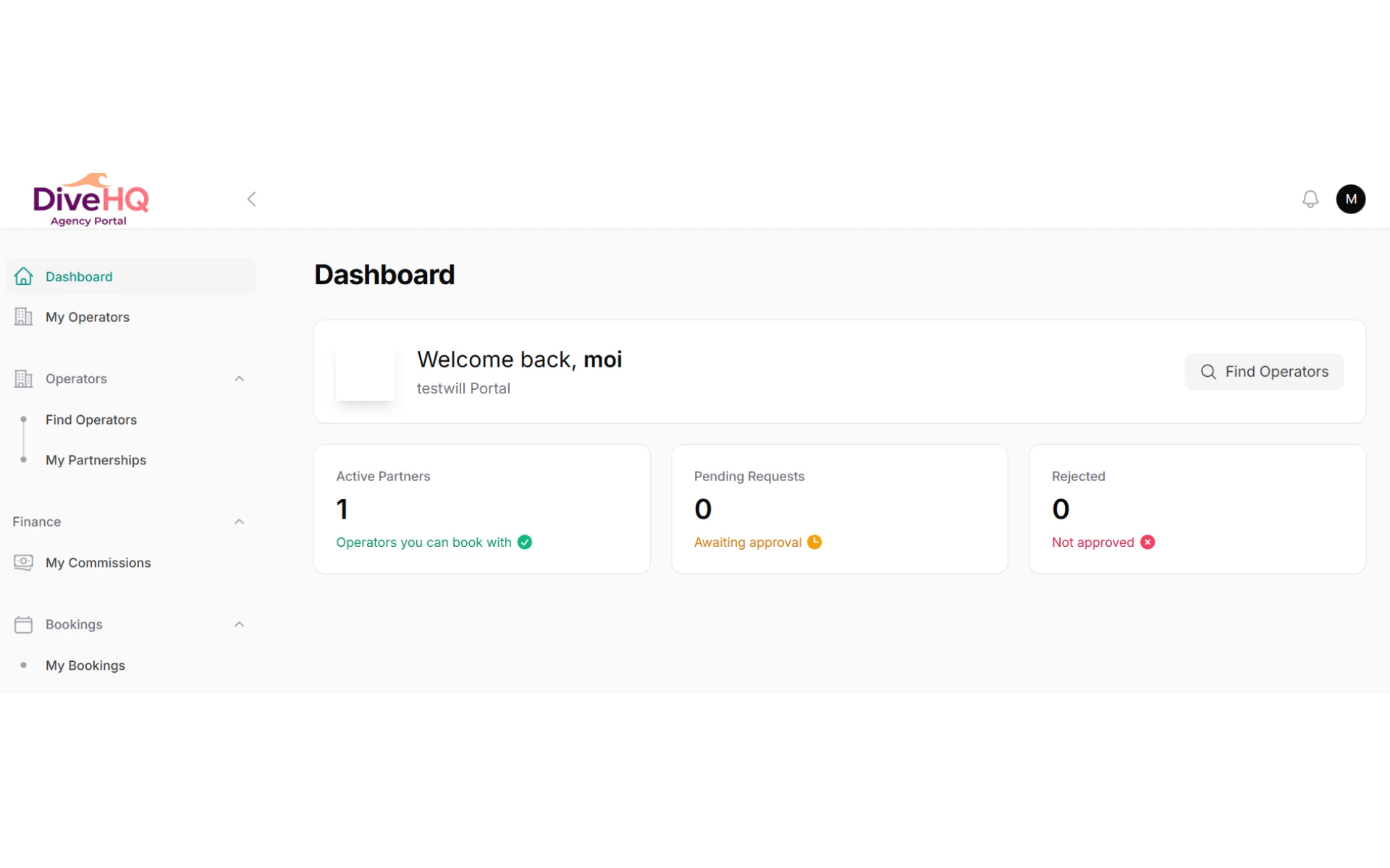 DiveHQ agency portal dashboard