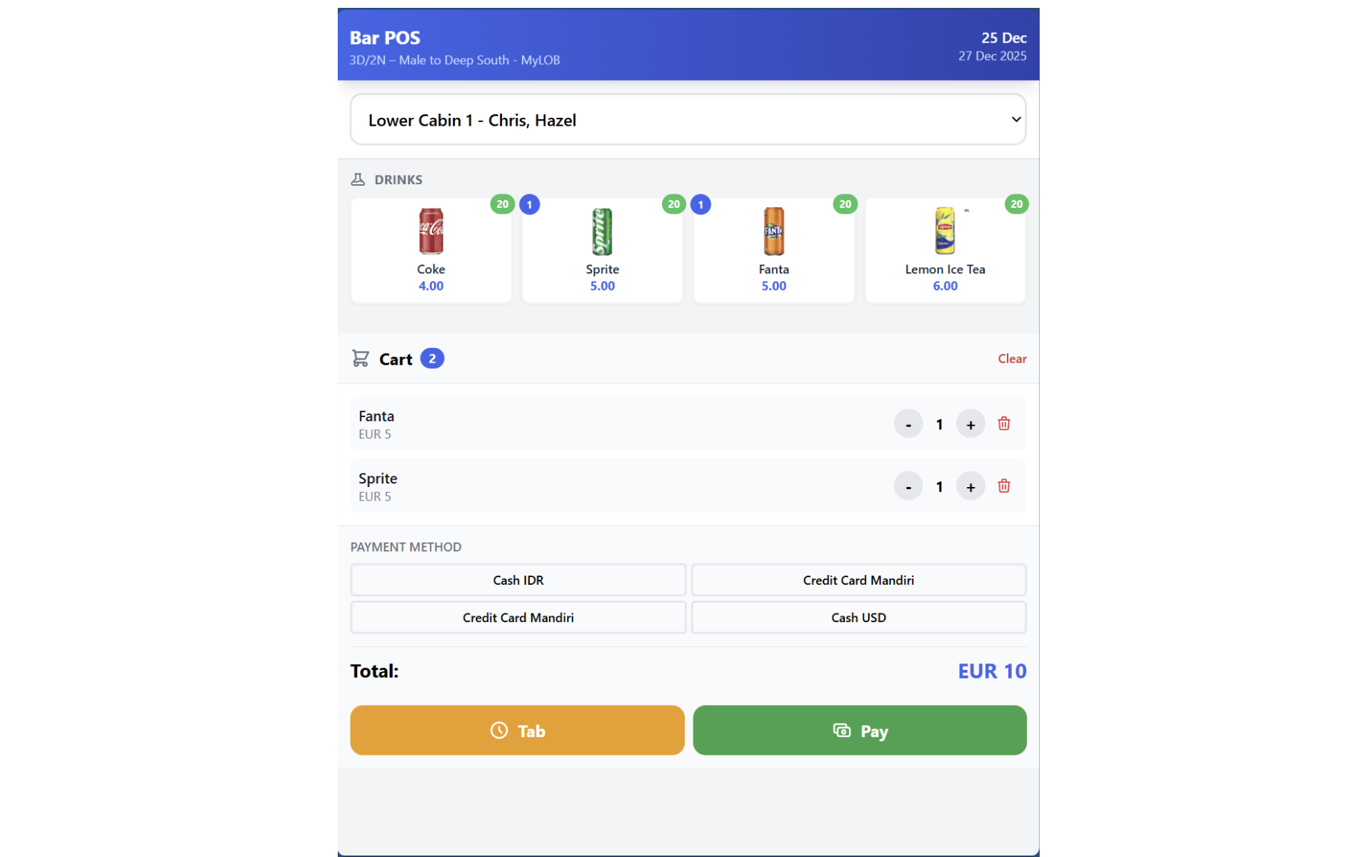 DiveHQ offline onboard POS screen